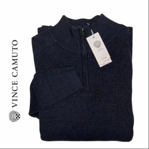 NWT VINCE CAMUTO NAVY RIBBED QUARTER ZIP SIZE XL